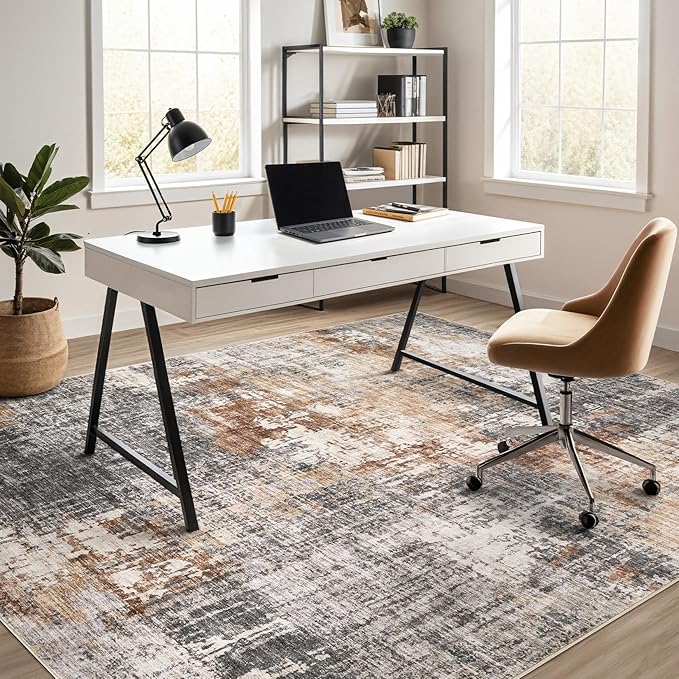 Area Rug Living Room Rugs - 10x12 Washable Large Soft Indoor Neutral Modern Abstract Low Pile Rug Carpet for Bedroom Dining Room Farmhouse Home Office - Grey Brown