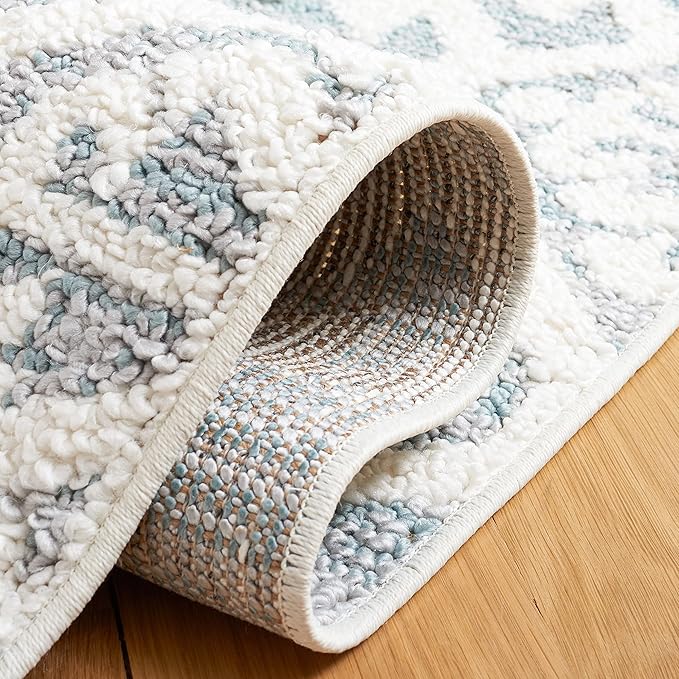 SAFAVIEH Moroccan Tassel Shag Collection Area Rug - 2'3" x 6' Runner, Teal & Ivory, Non-Shedding & Easy Cleaning, Plush Thick Pile, Ideal for Living Room, Hallway, Foyer, Entryway, Bedroom (MTS652K)