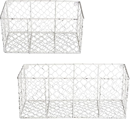DII Chicken Wire Collection Farmhouse Vintage Wall Baskets, Assorted Basket, Antique White