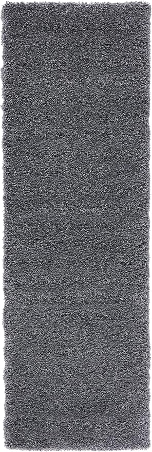 SAFAVIEH Santa Monica Shag Collection 2'3" x 7' Dark Grey SGN725 Solid Non-Shedding Living Room Bedroom Dining Room Entryway Plush 2-inch Thick Runner Rug