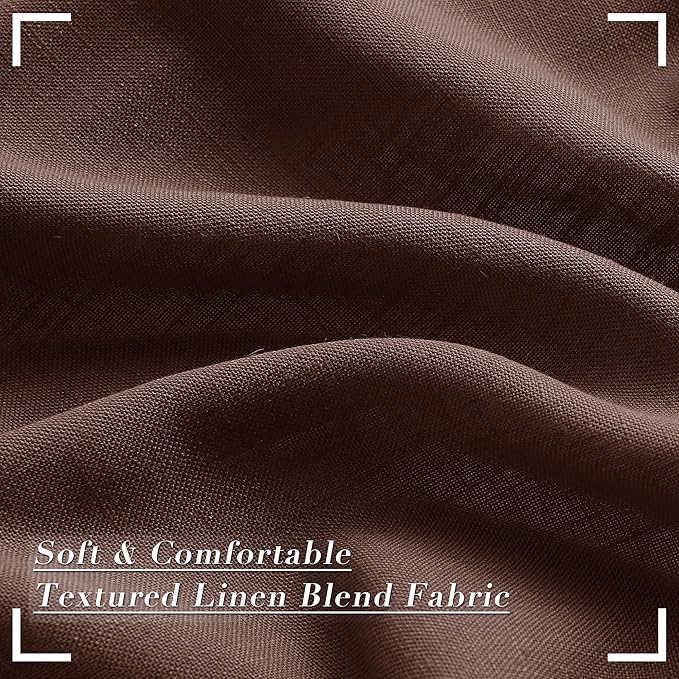 Joywell Rustic Brown Back Tab Rod Pocket Linen Curtains 96 Inches Long 2 Panels for Living Room Bedroom Neutral Boho Farmhouse Rustic Light Filtering Semi Sheer Curtains Window Treatment 52x96