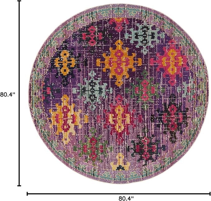 SAFAVIEH Monaco Collection 6'7" Round Purple / Multi MNC244P Boho Diamond Trellis Non-Shedding Dining Room Entryway Foyer Living Room Bedroom Area Rug