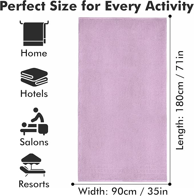 Bath Sheets – Extra Large Bathroom Sheet Set – Pack of 2 Jumbo Towels Lilac (71x35in) – 100% Cotton Soft Quick Dry Large Bath Towels for Adults Hotel Spa Bathroom Use