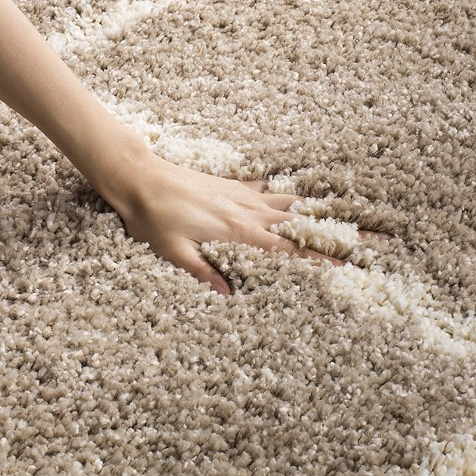 SAFAVIEH Hudson Shag Collection Area Rug - 3' Square, Beige & Ivory, Modern Trellis Design, Non-Shedding & Easy Care, 2-inch Thick Ideal for High Traffic Areas in Living Room, Bedroom (SGH281S)