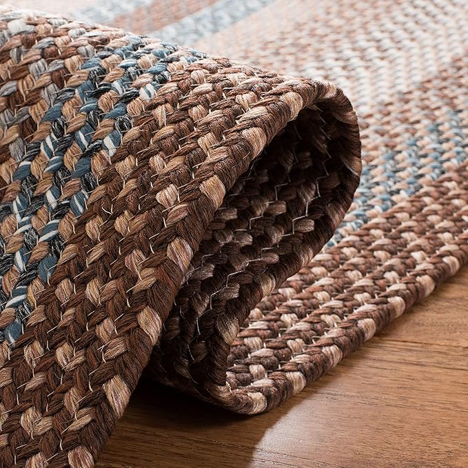 SAFAVIEH Washable Rug Outdoor Braided Collection - 2'6" x 5' Half Moon Shape, Brown & Multi, Handmade & Reversible, Non-Shedding & Easy to Clean, Entryway, Front Door, Kitchen, Mudroom (BRD313A)