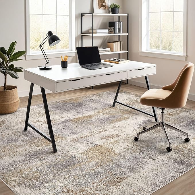 Area Rug Living Room Rugs - 9x12 Washable Large Soft Indoor Neutral Modern Abstract Low Pile Rug Carpet for Bedroom Dining Room Farmhouse Home Office - Brown Grey