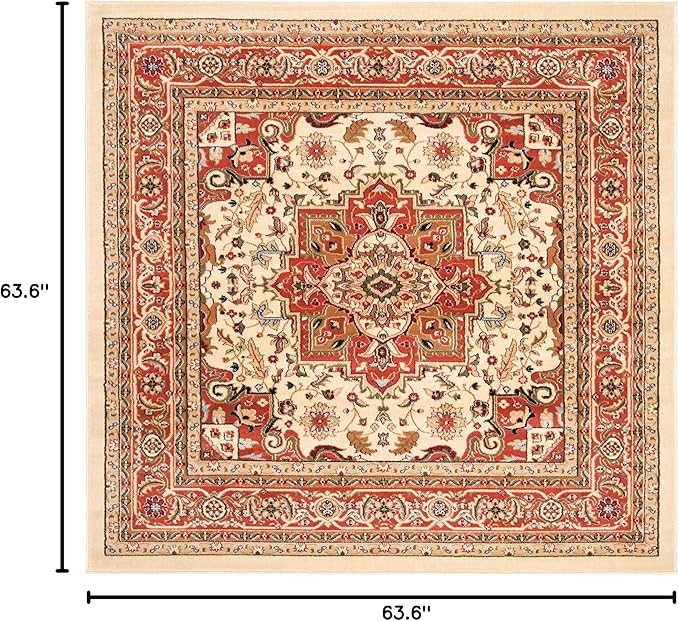 SAFAVIEH Lyndhurst Collection Area Rug - 5'3" Square, Ivory & Rust, Traditional Oriental Design, Non-Shedding & Easy Care, Ideal for High Traffic Areas in Living Room, Bedroom (LNH330R)