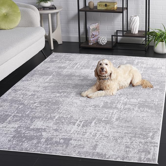 SAFAVIEH Area Rug 6x9 - Amelia Collection - Ivory & Stone Grey, Modern Abstract Design, Non-Shedding & Easy Cleaning, Ideal for Living Room, Bedroom, Dining Space (ALA700E)