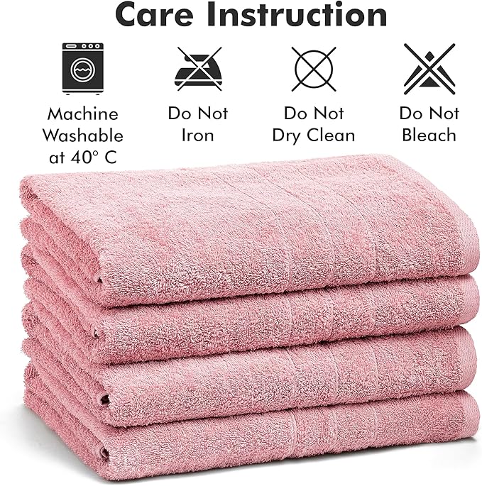 Bath Towels Set of 4 – 100% Cotton Baby Pink Extra Large Towels for Bathroom, Spa Use (55x28 in) – Super Soft and Quick Dry Large Bath Sheets for Adults