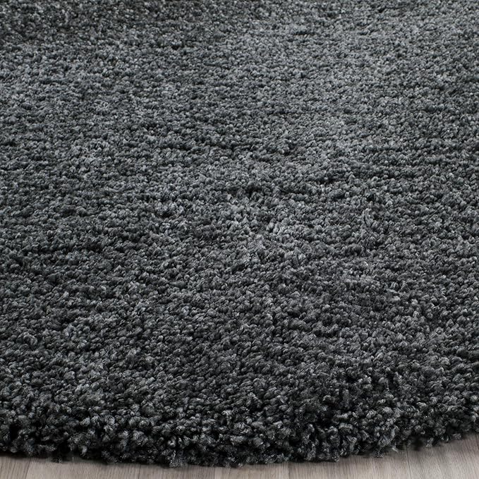 SAFAVIEH Santa Monica Shag Collection Area Rug - 6'7" Round, Dark Grey, Solid Design, Non-Shedding & Easy Care, 2-inch Thick Ideal for High Traffic Areas in Living Room, Bedroom (SGN725-8484)