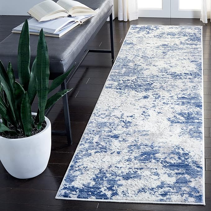 SAFAVIEH Amelia Collection Runner Rug - 2'2" x 8', Navy & Grey, Modern Abstract Design, Non-Shedding & Easy Care, Ideal for High Traffic Areas in Living Room, Bedroom (ALA705N)