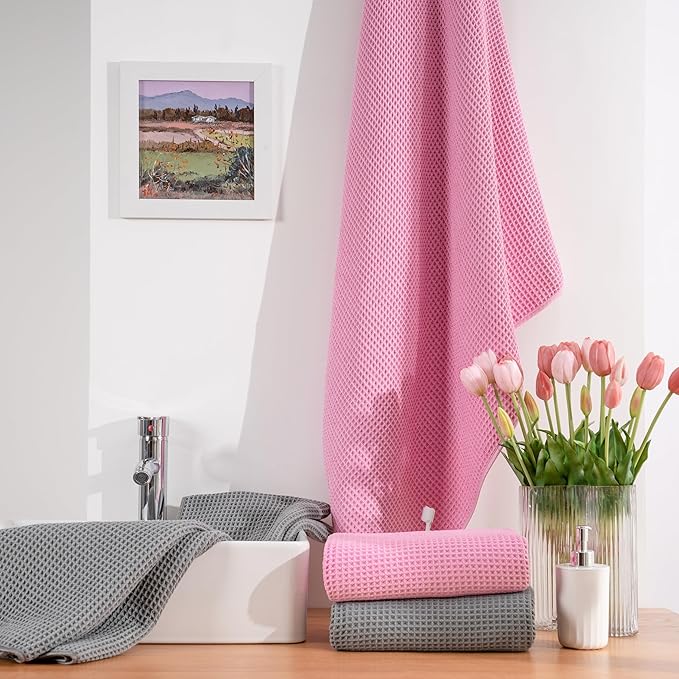430 GSM Microfiber Oversize Quick Dry Lint Free Bath Towel, 60 x 30 in, 4 Pack (Waffle Weave)