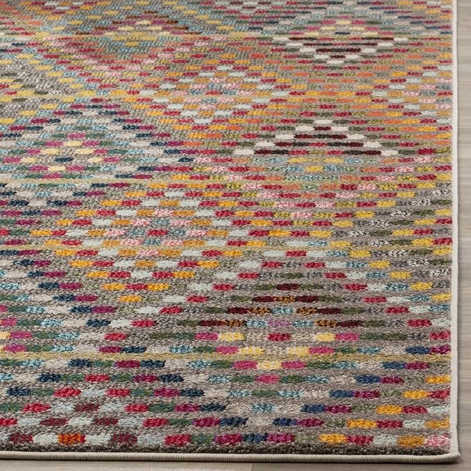 SAFAVIEH Monaco Collection Area Rug - 6'7" x 9'2", Multi & Beige, Boho Diamond Design, Non-Shedding & Easy Care, Ideal for High Traffic Areas in Living Room, Bedroom (MNC204F)