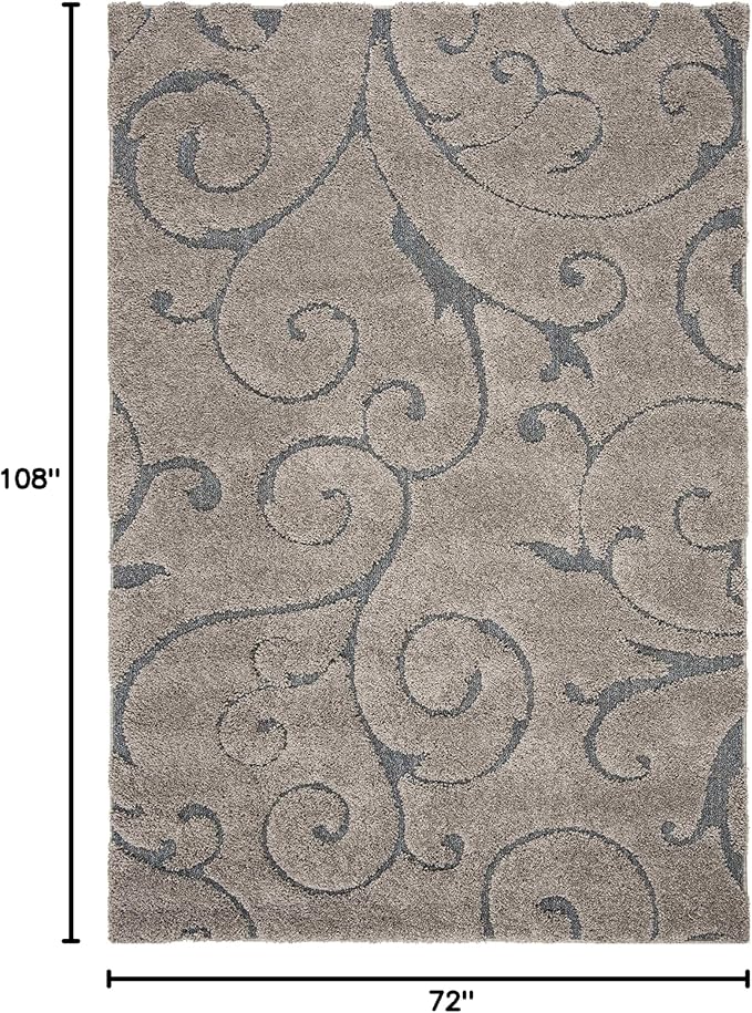 SAFAVIEH Florida Shag Collection Area Rug - 6' x 9', Grey & Light Blue, Scroll Design, Non-Shedding & Easy to Clean, High-Low Plush Pile, Ideal for Living Room, Bedroom, Dining Space (SG455-1160)