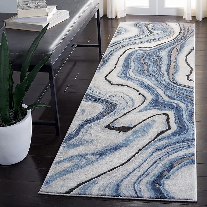 SAFAVIEH Craft Collection Runner Rug - 2'3" x 12', Blue & Grey, Modern Abstract Design, Non-Shedding & Easy Care, Ideal for High Traffic Areas in Living Room, Bedroom (CFT819M)