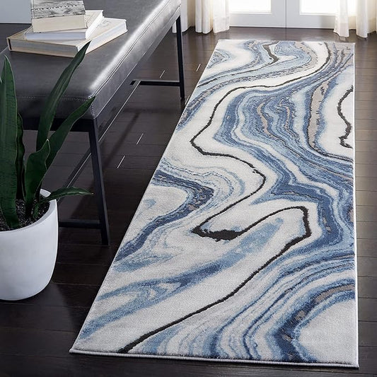 SAFAVIEH Craft Collection Runner Rug - 2'3" x 12', Blue & Grey, Modern Abstract Design, Non-Shedding & Easy Care, Ideal for High Traffic Areas in Living Room, Bedroom (CFT819M)