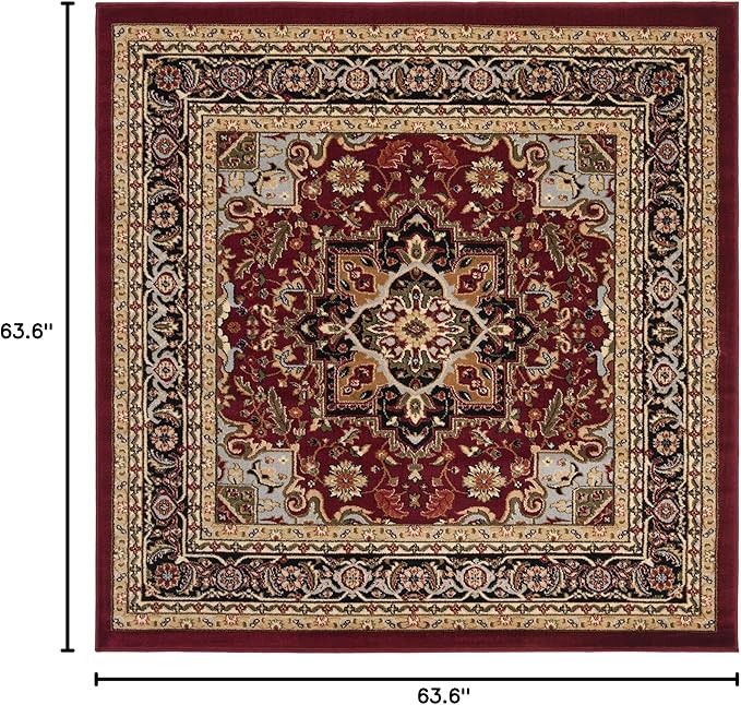 SAFAVIEH Lyndhurst Collection Area Rug - 5'3" Square, Red & Black, Traditional Oriental Design, Non-Shedding & Easy Care, Ideal for High Traffic Areas in Living Room, Bedroom (LNH330B)
