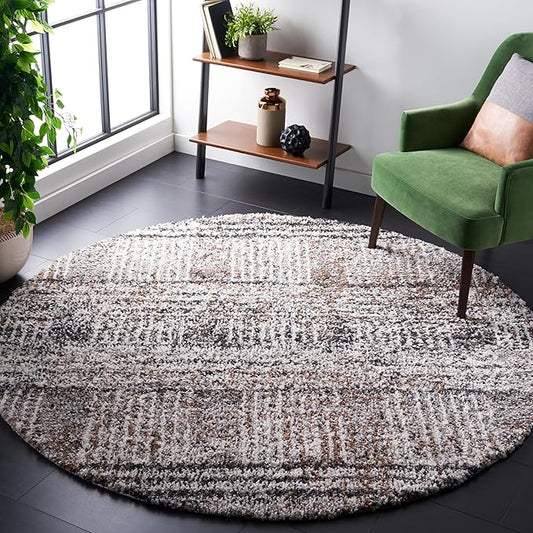 SAFAVIEH Jericho Shag Collection Area Rug - 4' Round, Black & Rust, Non-Shedding & Easy Care, 1.2-inch Thick, Ideal for The Living Room, Dining, Bedroom (JER100Z)