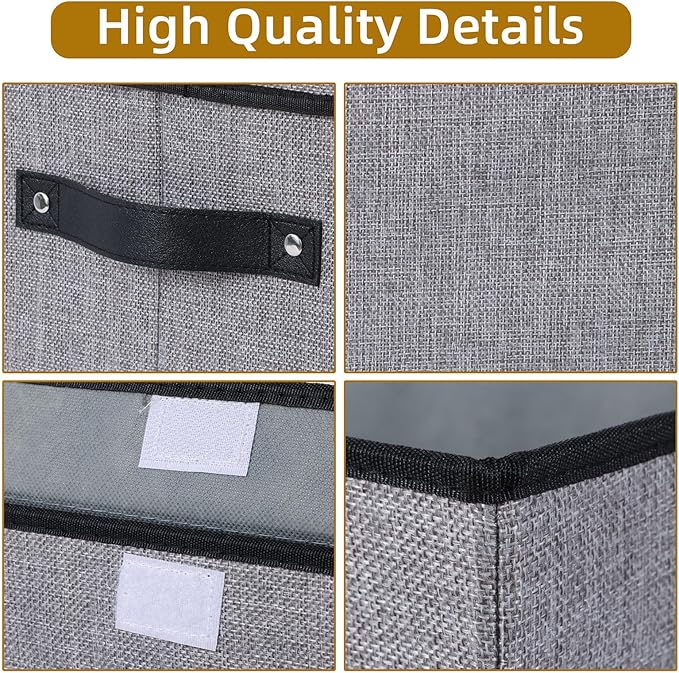Storage Basket with Lid, Decorative Linen Storage Box, 17.7 X 11.8 X 11.8 Inch Closet Organizer for Shelves with Handles, Gray, 1-Pack
