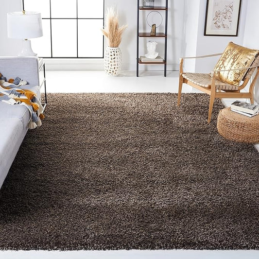 SAFAVIEH Santa Monica Shag Collection 6'7" x 9'6" Mushroom SGN725 Solid Non-Shedding Living Room Bedroom Dining Room Entryway Plush 2-inch Thick Area Rug