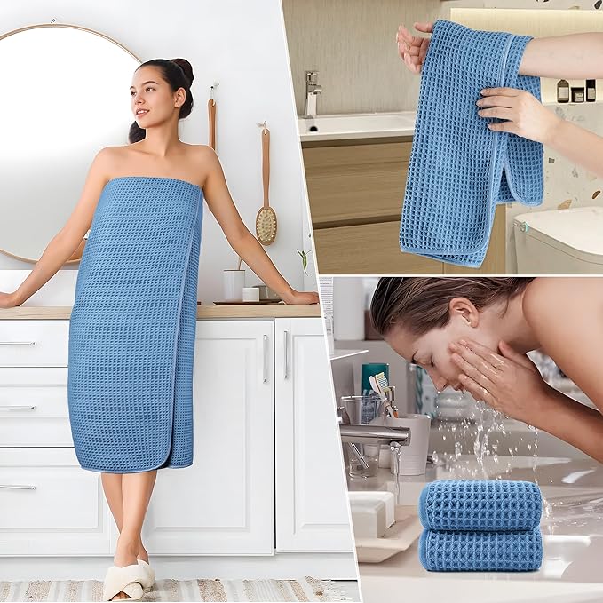 430 GSM Microfiber Quick Dry Lint Free Oversize Bath Towel Set, 6 Piece (Waffle Weave)