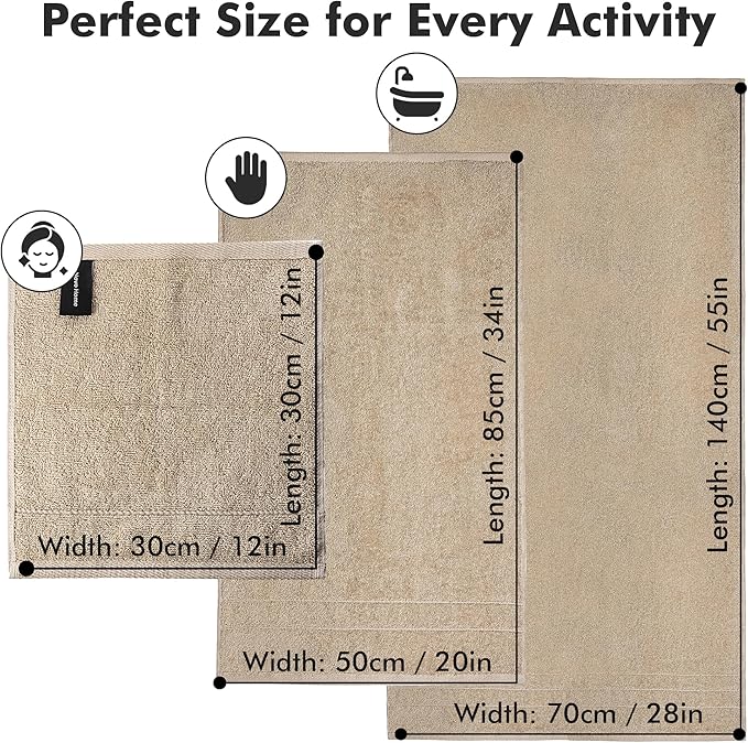 Bath Towels Set of 8 – 100% Cotton (Beige) Bathroom Towel Set Bale Includes 2 Bath, 2 Hand, 4 Face Towels – Soft, Absorbent & Quick Dry Towel for Bathroom, Spa, Kitchen, Hotel Use