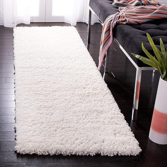 SAFAVIEH Fontana Shag Collection Runner Rug - 2'3" x 6', Ivory, Solid Design, Non-Shedding & Easy Care, 2-inch Thick Ideal for High Traffic Areas in Living Room, Bedroom (FNT800A)
