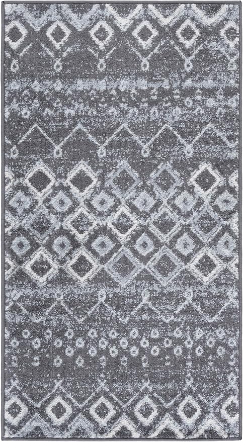 SAFAVIEH Amsterdam Collection Accent Rug - 2'3" x 4', Dark Grey & Ivory, Moroccan Boho Design, Non-Shedding & Easy Care, Ideal for High Traffic Areas in Entryway, Living Room, Bedroom (AMS108H)