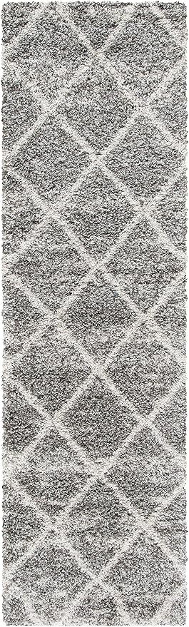 SAFAVIEH Hudson Shag Collection Runner Rug - 2'3" x 6', Distressed Grey & Ivory, Trellis Design, Non-Shedding & Easy Care, 2-inch Thick Ideal for High Traffic Areas in Living Room, Bedroom (SGH281K)