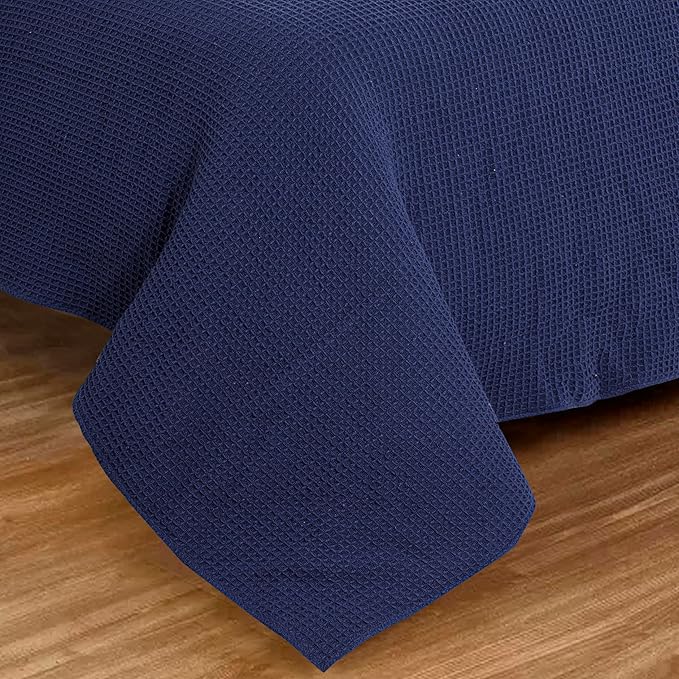 Bed & Bath Home Premium 100% Cotton Waffle Weave Blanket King Size – Soft Breathable Lightweight Comfort, Natural All-Season Bed Blanket, Easy-Care Bedspread for Bed & Couch (Navy Blue)