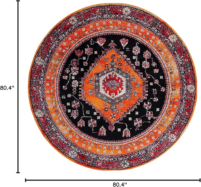 SAFAVIEH Vintage Hamadan Collection Area Rug - 6'7" Round, Orange & Black, Traditional Oriental Design, Non-Shedding & Easy Care, Ideal for High Traffic Areas in Living Room, Bedroom (VTH204P)