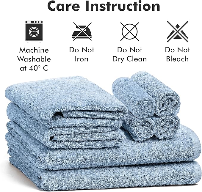 Bath Towels Set of 8 – 100% Cotton (Sky Blue) Bathroom Towel Set Bale Includes 2 Bath, 2 Hand, 4 Face Towels – Soft, Absorbent & Quick Dry Towel for Bathroom, Spa, Kitchen, Hotel Use