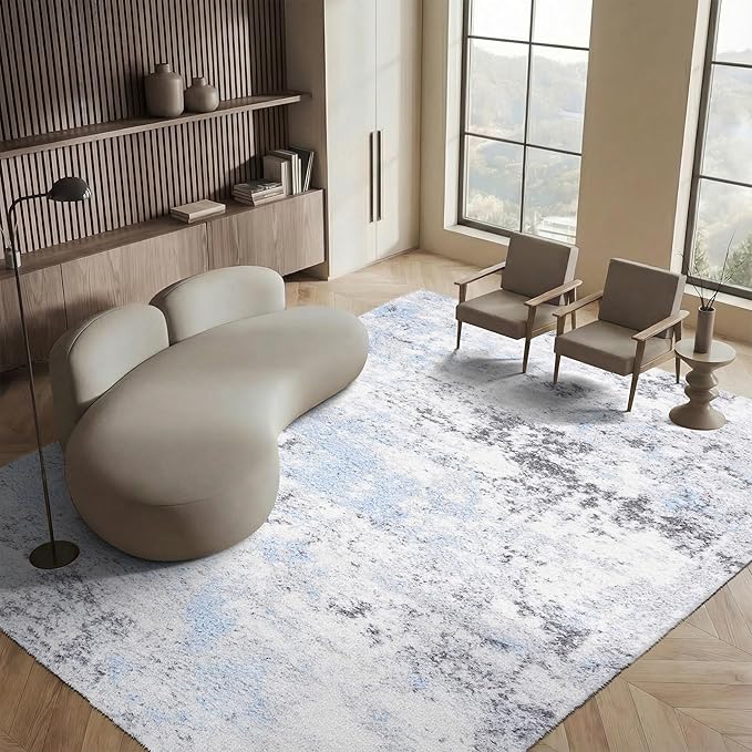 SAFAVIEH Area Rug 8x10 - Lindsay Shag Collection - Large - Grey & Blue Ivory, Non-Shedding & Easy Cleaning, Ultra Plush Thick Pile, Ideal for Living Room, Bedroom, Dining Space (LNS556F)