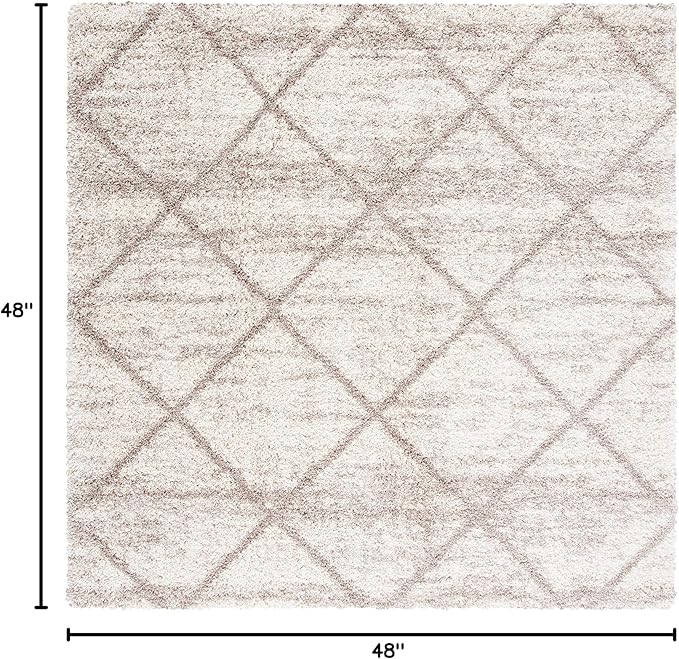 SAFAVIEH Hudson Shag Collection Area Rug - 4' Square, Multi Ivory & Beige, Modern Trellis Design, Non-Shedding & Easy Care, 2-inch Thick Ideal for High Traffic Areas in Living Room, Bedroom (SGH281H)