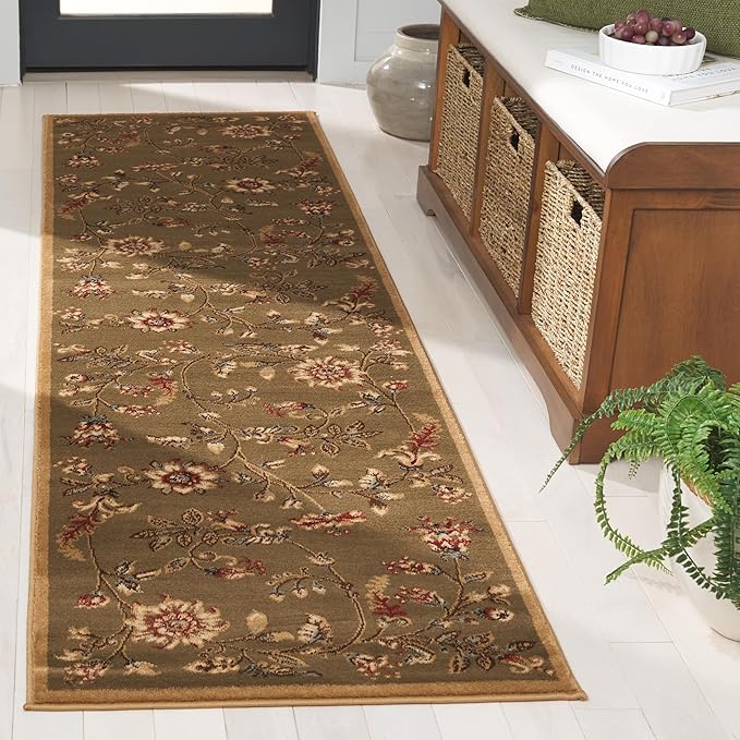 SAFAVIEH Lyndhurst Collection Runner Rug - 2'3" x 8', Green & Multi, Traditional Floral Design, Non-Shedding & Easy Care, Ideal for High Traffic Areas in Living Room, Bedroom (LNH552-5291)