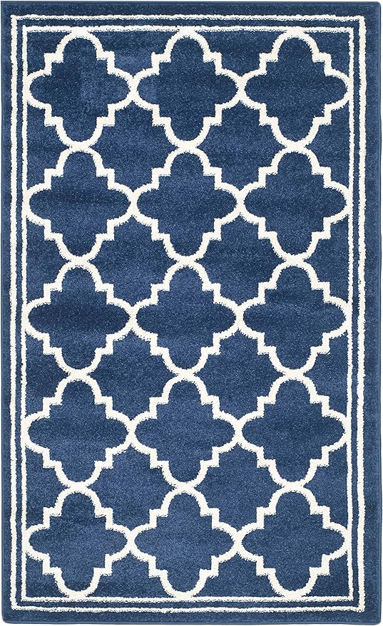 SAFAVIEH Amherst Collection Accent Rug - 2'3" x 5', Navy & Beige, Moroccan Trellis Design, Non-Shedding & Easy Care, Ideal for High Traffic Areas in Entryway, Living Room, Bedroom (AMT422P)