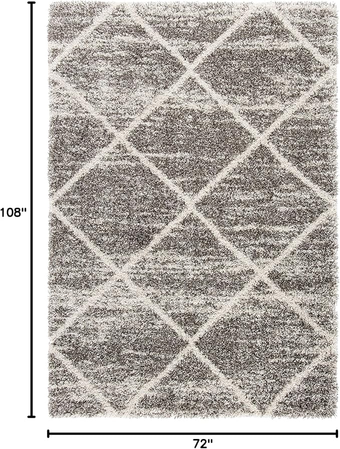 SAFAVIEH Hudson Shag Collection Area Rug - 6' x 9', Distressed Grey & Ivory, Trellis Design, Non-Shedding & Easy Care, 2-inch Thick Ideal for High Traffic Areas in Living Room, Bedroom (SGH281K)