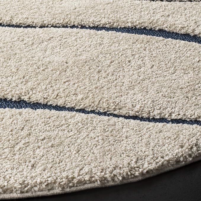 SAFAVIEH Florida Shag Collection Area Rug - 4' Round, Cream & Blue, Non-Shedding & Easy Care, 1.2-inch Thick Ideal for High Traffic Areas in Living Room, Bedroom (SG472-1165)
