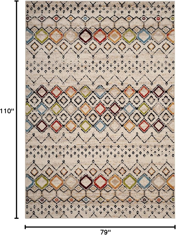 SAFAVIEH Amsterdam Collection Area Rug - 6'7" x 9'2", Ivory & Multi, Moroccan Boho Design, Non-Shedding & Easy Care, Ideal for High Traffic Areas in Living Room, Bedroom (AMS108K)