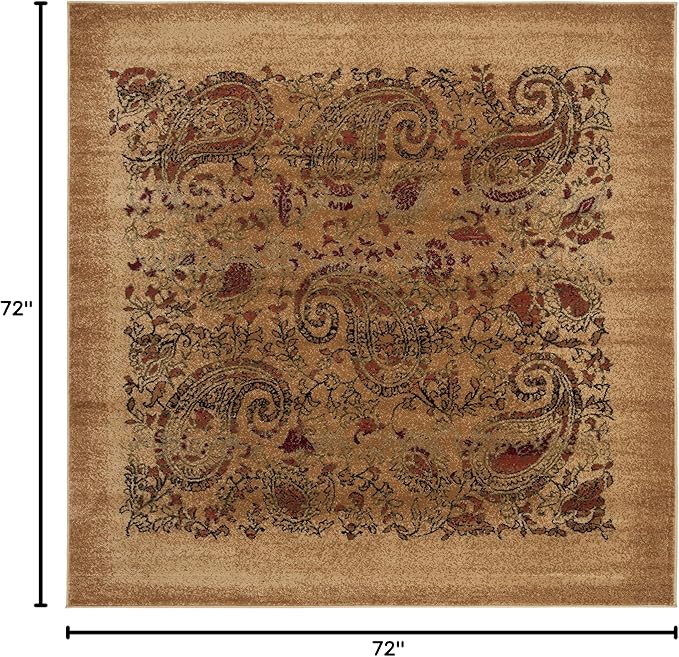 SAFAVIEH Lyndhurst Collection Area Rug - 6' Square, Beige & Multi, Traditional Paisley Design, Non-Shedding & Easy Care, Ideal for High Traffic Areas in Living Room, Bedroom (LNH224A)