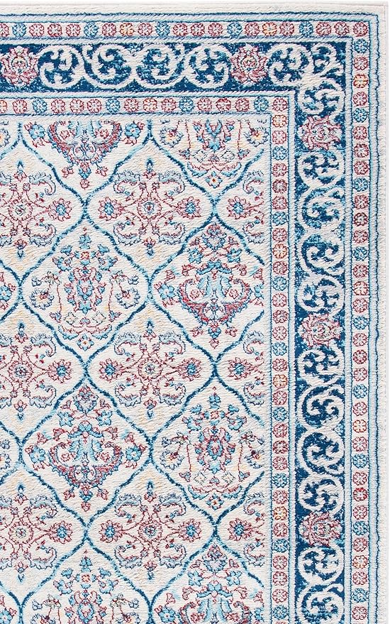SAFAVIEH Brentwood Collection 3' x 5' Beige / Navy BNT870B Oriental Damask Trellis Non-Shedding Living Room Bedroom Accent Rug