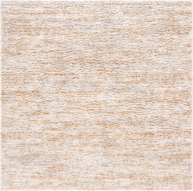SAFAVIEH Area Rug 8' Square - Berber Shag Collection - Ivory & Light Gold, Non-Shedding & Easy to Clean, Plush Thick Pile, Ideal for Living Room, Bedroom, Dining Space (BER563D)