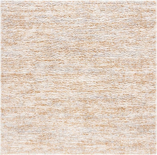 SAFAVIEH Berber Shag Collection Area Rug - 5'5" Square, Ivory & Light Gold, Plush Thick Pile, Ideal for Living Room, Bedroom, Dining Space (BER563D)