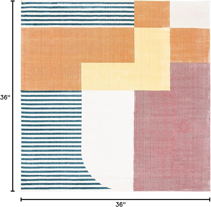 SAFAVIEH Orwell Collection Area Rug - 3' Square, Rust & Yellow, Mid-Century Modern Abstract Design, Non-Shedding & Easy Care, Ideal for High Traffic Areas in Living Room, Bedroom (ORW368P)