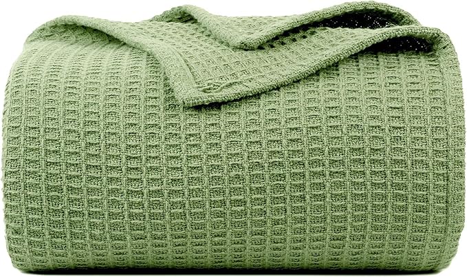 Bed & Bath Home Premium 100% Cotton Waffle Weave Blanket Twin Size – Soft Breathable Lightweight Comfort, Natural All-Season Bed Blanket, Easy-Care Bedspread for Bed & Couch (Sage Green)
