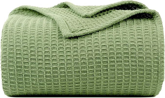 Bed & Bath Home Premium 100% Cotton Waffle Weave Blanket Twin Size – Soft Breathable Lightweight Comfort, Natural All-Season Bed Blanket, Easy-Care Bedspread for Bed & Couch (Sage Green)