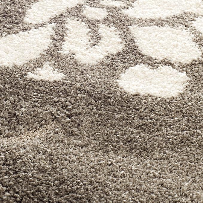 SAFAVIEH Florida Shag Collection Area Rug - 8' Square, Smoke & Beige, Floral Design, Non-Shedding & Easy Care, 1.2-inch Thick Ideal for High Traffic Areas in Living Room, Bedroom (SG464-7913)