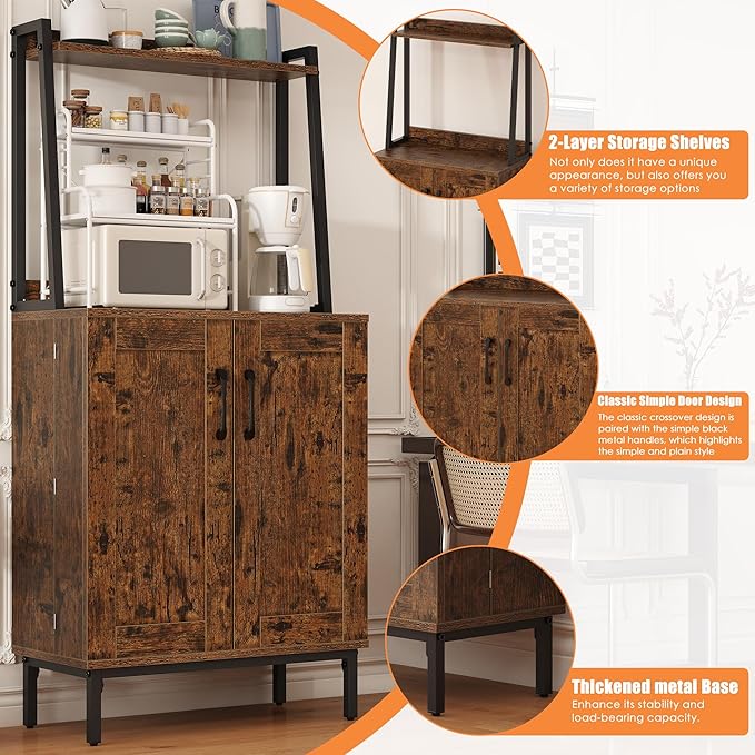 51" Pantry Cabinet, Kitchen Pantry Storage Cabinet with, Storage Shelves, Modern Kitchen Hutch with Microwave Stand, Adjustable Shelves, Food Pantry Cabinet for Dining Room (Brown)