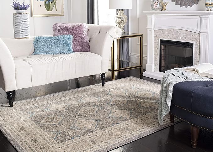 SAFAVIEH Sofia Collection Area Rug - 6'7" x 9'2", Light Grey & Beige, Vintage Oriental Distressed Design, Non-Shedding & Easy Care, Ideal for High Traffic Areas in Living Room, Bedroom (SOF366B)