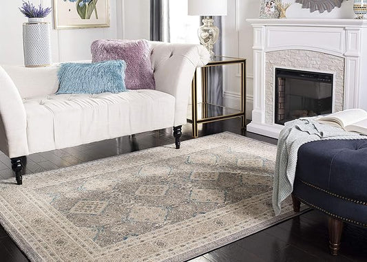 SAFAVIEH Sofia Collection Area Rug - 6'7" x 9'2", Light Grey & Beige, Vintage Oriental Distressed Design, Non-Shedding & Easy Care, Ideal for High Traffic Areas in Living Room, Bedroom (SOF366B)